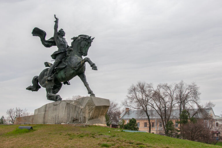 Monument to Alexander Suvorov in the rain, central Tiraspol
